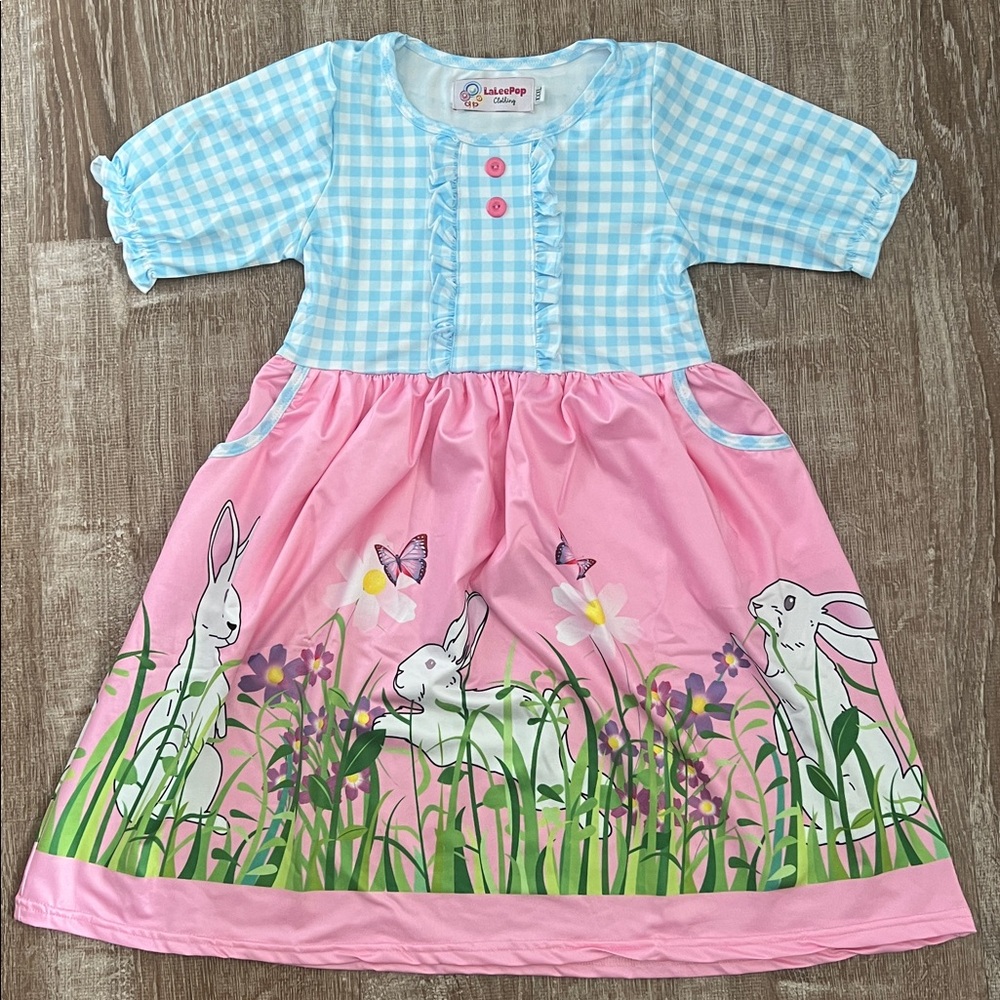Easter NWOT Boutique Gingham Dress with Bunnies size XXXL (8/9)